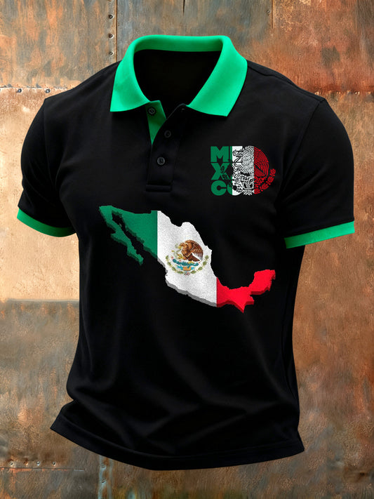 Polo casual mexicano retro de la impresión del arte de los hombres
