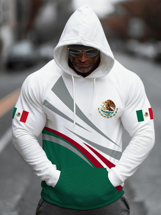 Hombres Mexican Flag Print Casual Hoodie