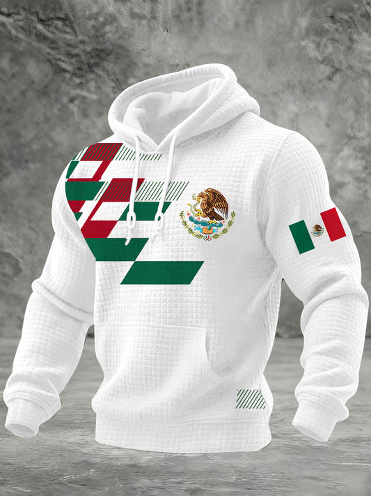 Hombres Mexican Flag Print Casual Sudadera con capucha a cuadros