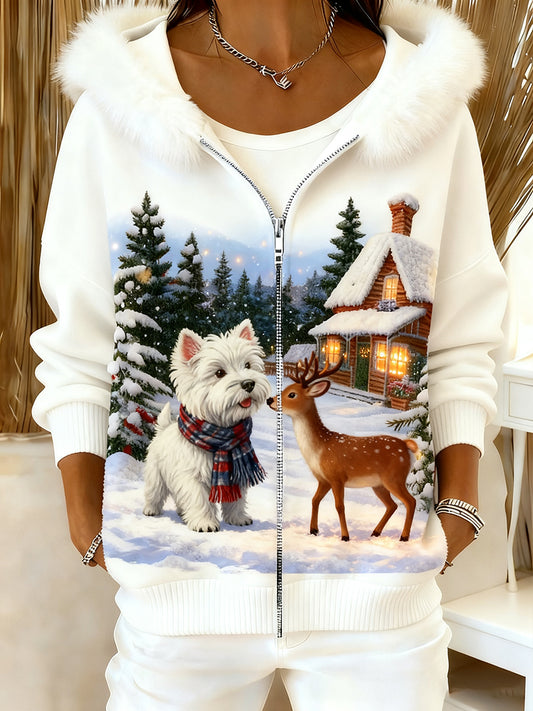 Rebeca encapuchada de felpa cómoda del arte animal retro de las mujeres