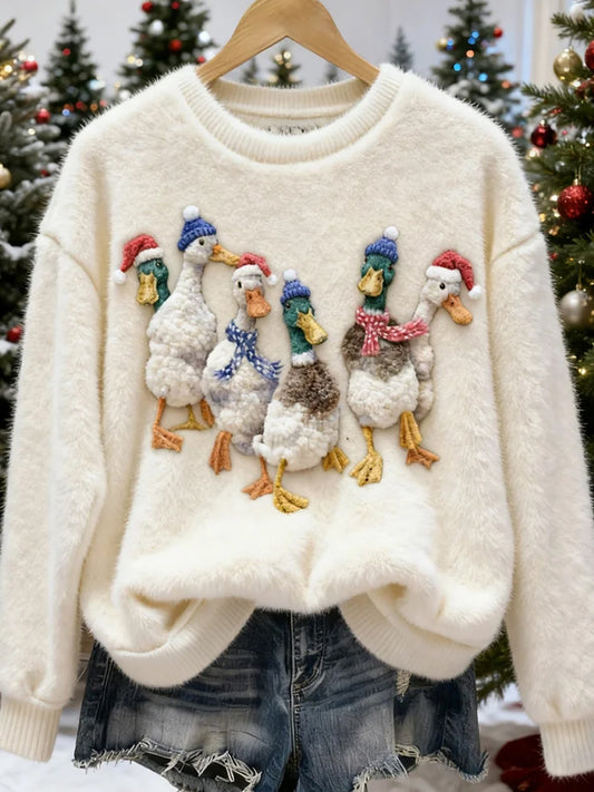 Top casual de franela con estampado de arte navideño de animales retro para mujer