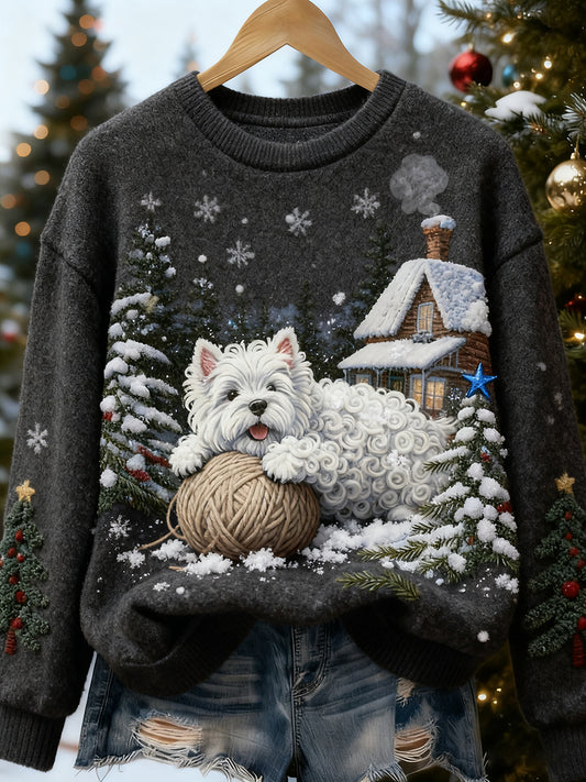 Top casual de franela con estampado de arte navideño de animales retro para mujer