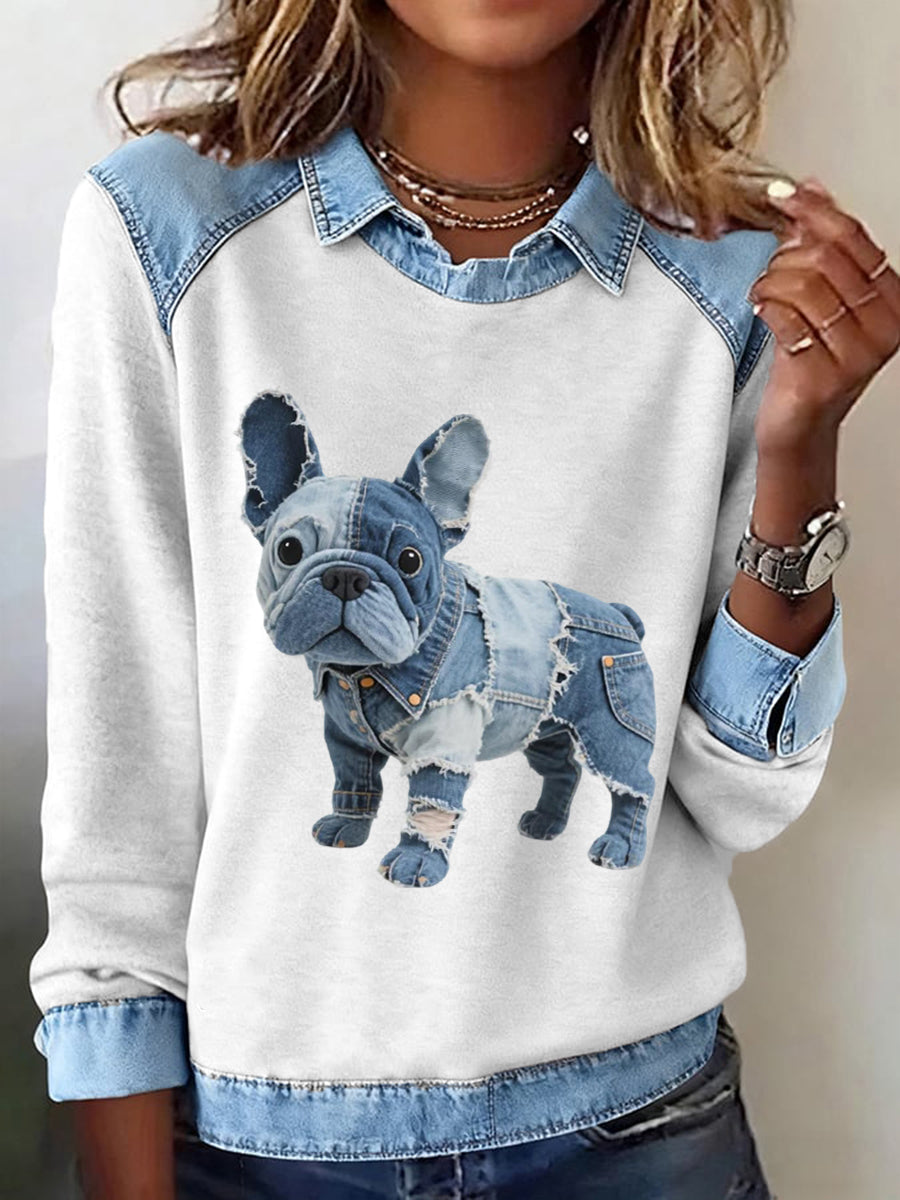 Mujeres Bulldog Francés Patrón Patchwork Art Sudadera