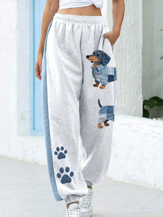 Denim de mujer Patchwork Art Dachshund Patrón Pantalones