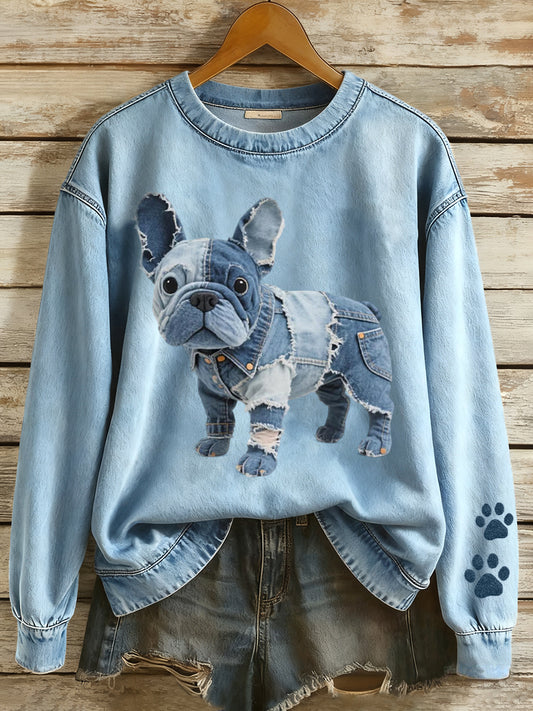 Sudadera con estampado de mujer Patchwork Art French Bulldog Pattern
