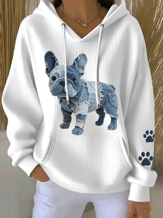 Encantador francés Bulldog Patchwork Art Hoodie de mujer