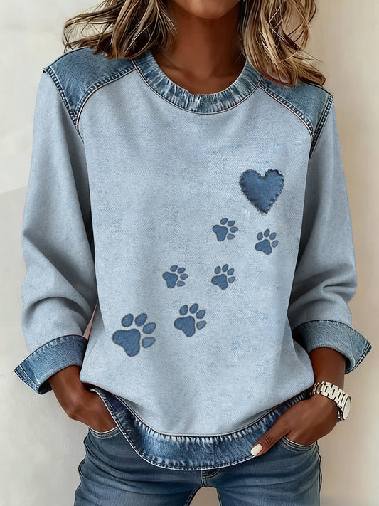Sudadera Mujer Dog Paw Denim Crewneck