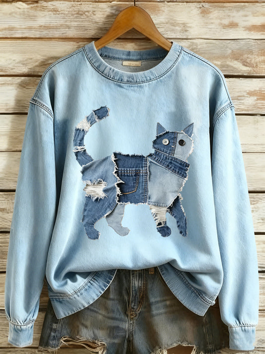 Mujer Cowboy Collage Animal Impreso Sudadera de manga larga