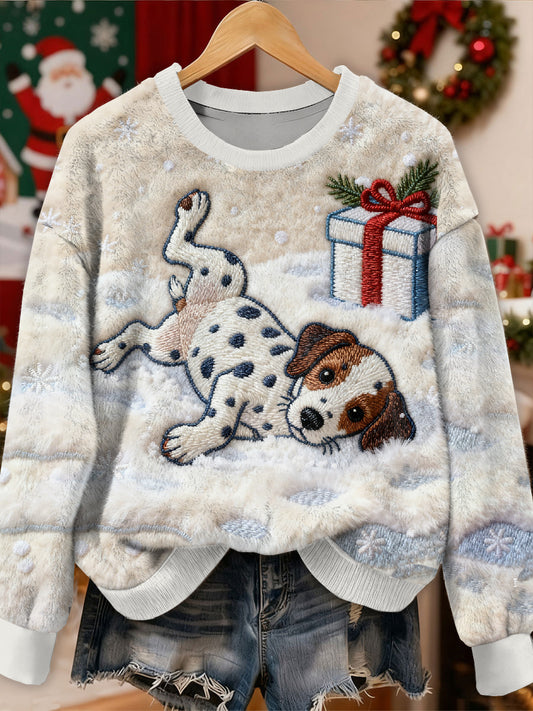 Gorgeous Christmas Dog Patrón Casual Sudadera de manga larga