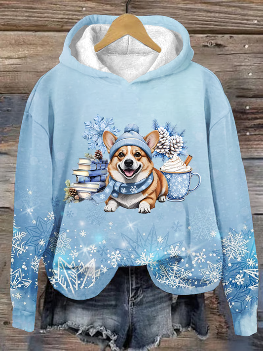 Copo de nieve de las mujeres perro Navidad arte impreso sudadera