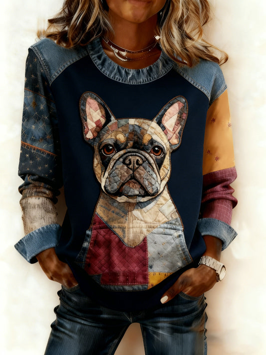 Sudadera de mujer Art Dog Denim Patchwork