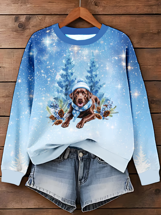 Copo de nieve de las mujeres perro Navidad arte impreso sudadera