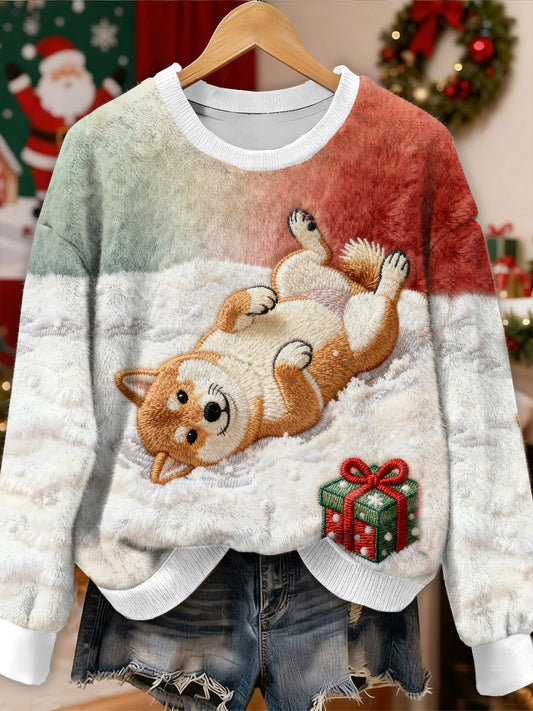 Hermosa Navidad Shiba Inu patrón Casual manga larga sudadera