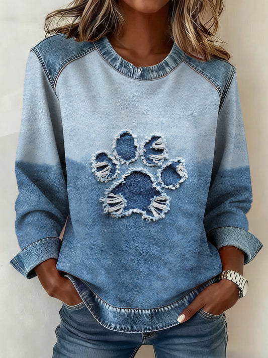 Sudadera Mujer Dog Paw Denim Crewneck