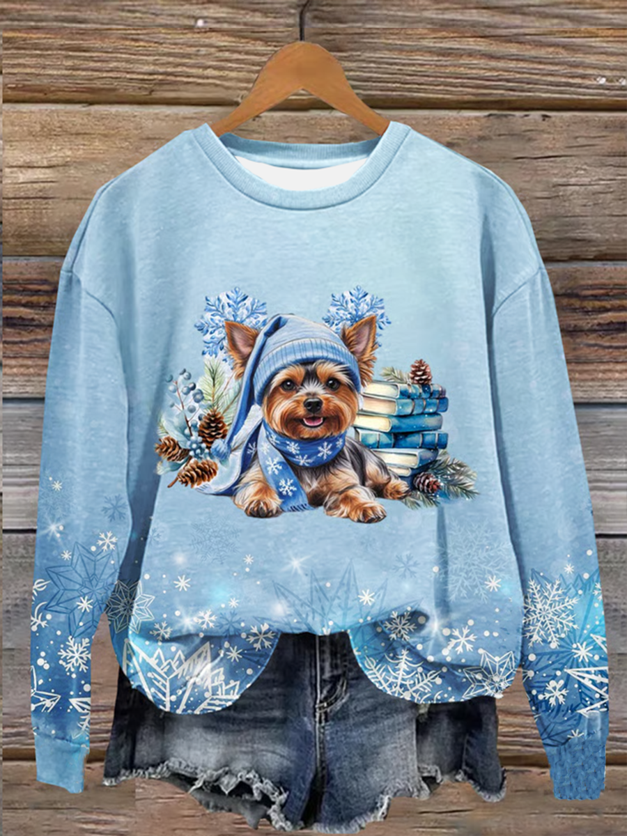 Copo de nieve de las mujeres perro Navidad arte impreso sudadera