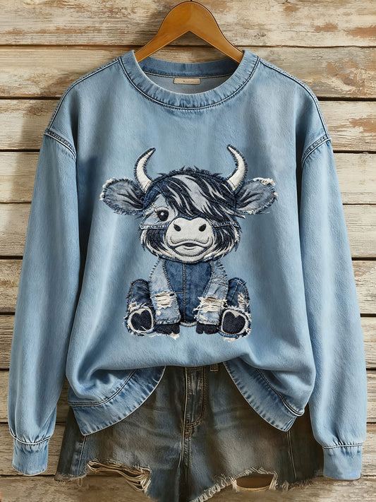 Camisa deportiva casual Highland Cow Art Print para mujer