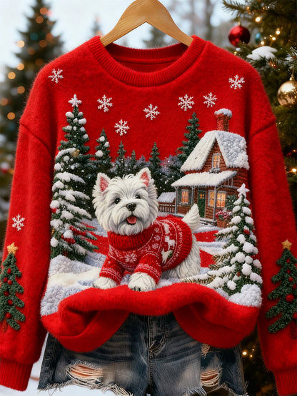 Top casual de franela con estampado de arte navideño de animales retro para mujer