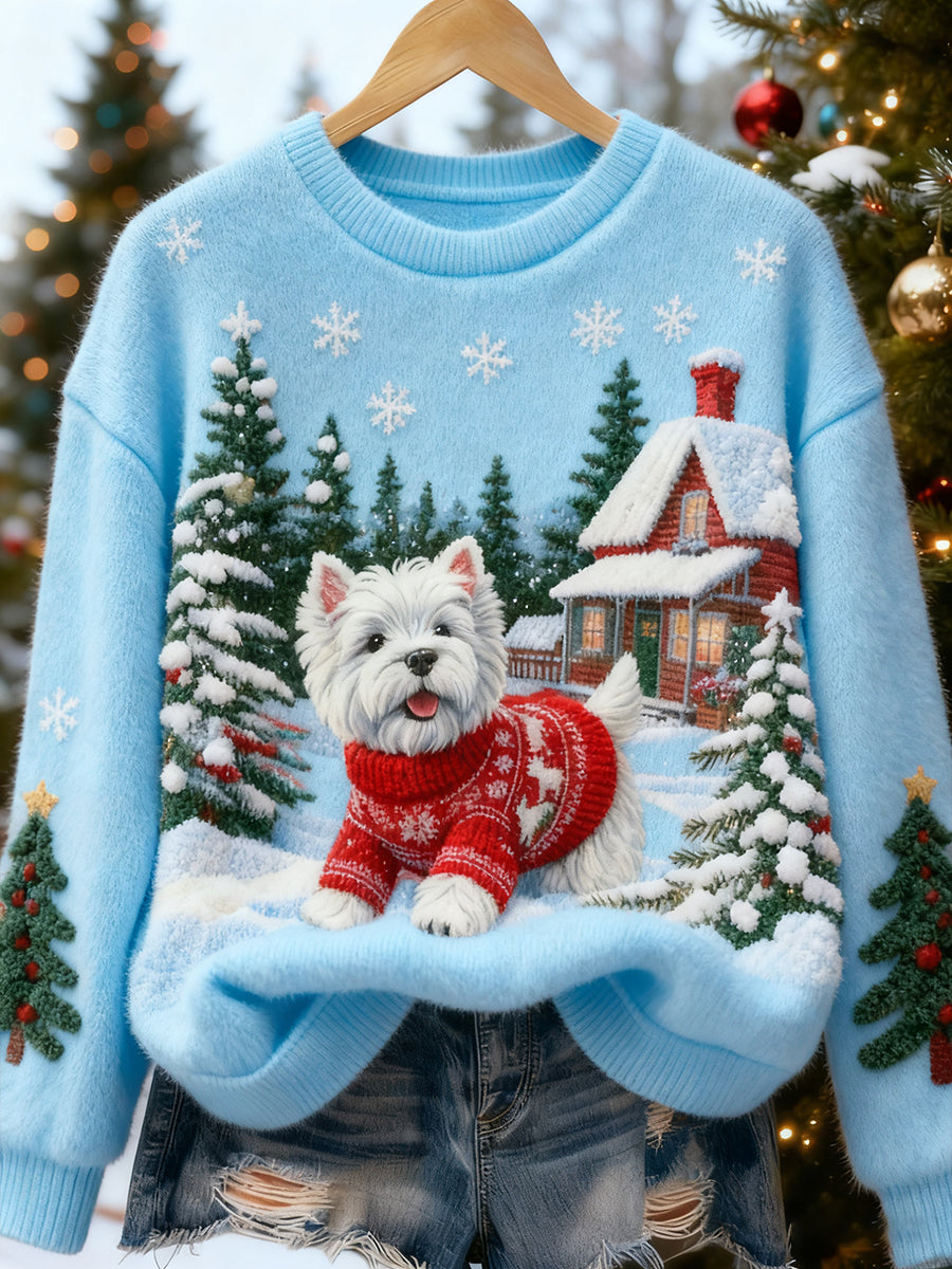 Top casual de franela con estampado de arte navideño de animales retro para mujer
