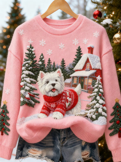 Top casual de franela con estampado de arte navideño de animales retro para mujer