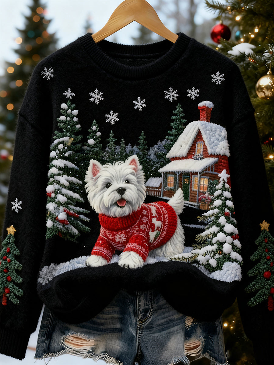 Top casual de franela con estampado de arte navideño de animales retro para mujer