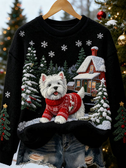 Top casual de franela con estampado de arte navideño de animales retro para mujer