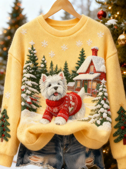 Top casual de franela con estampado de arte navideño de animales retro para mujer