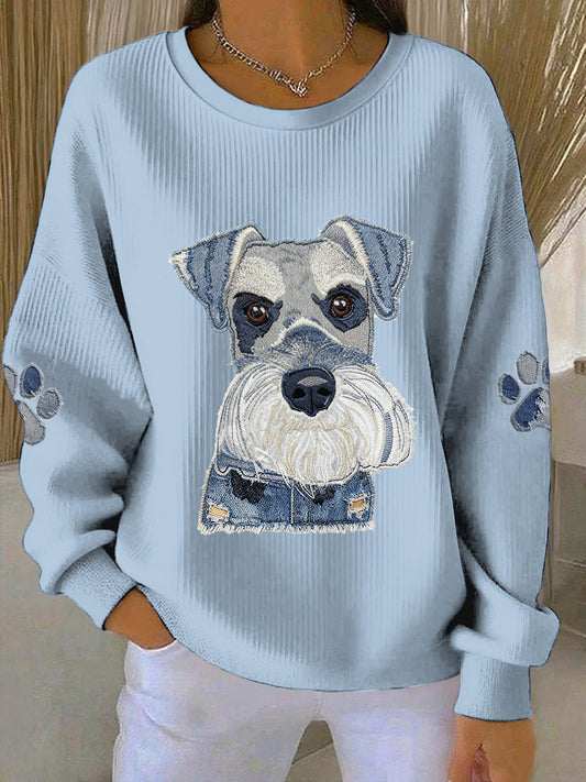Mujer Animal Cowboy Patchwork Impreso Cuello redondo Sudadera de manga larga