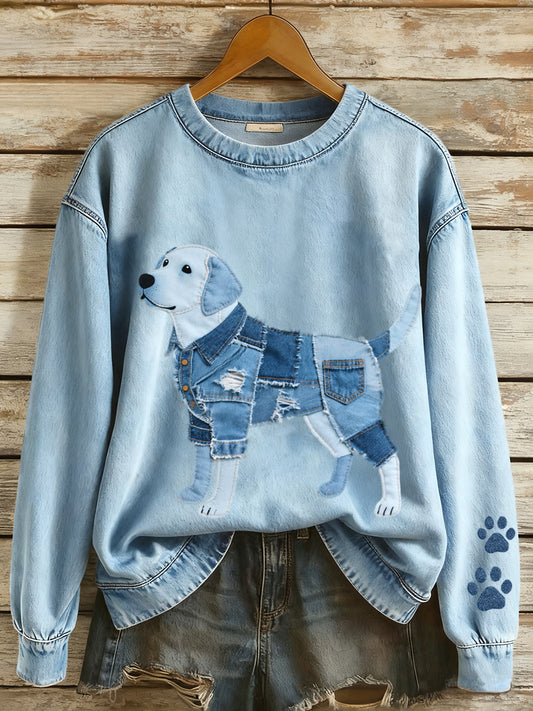 Mujer Denim Patchwork Art Labrador Retriever Patrón Sudadera