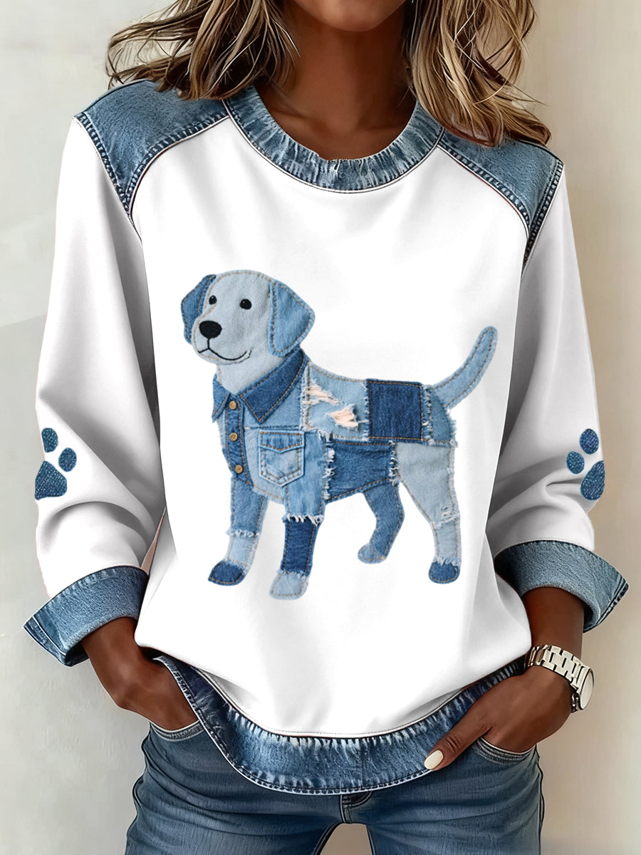 Mujeres Labrador Retriever patrón Denim Patchwork Art sudadera