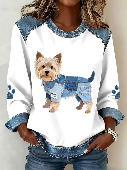 Sudadera encantadora del remiendo del dril de algodón del patrón del perro de Yorkshire Terrier de las mujeres