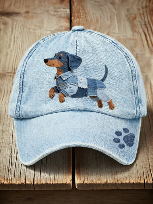 Unisex Denim Patchwork Dachshund Perro Patrón Sombrero