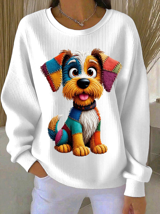 Sudadera con estampado de patchwork de perro lindo para mujer