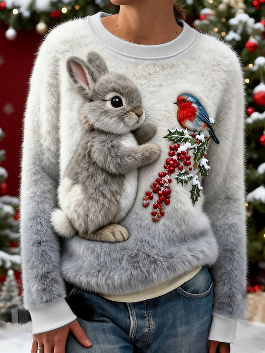 Sudadera con capucha de franela de conejo de copo de nieve de Navidad para mujer