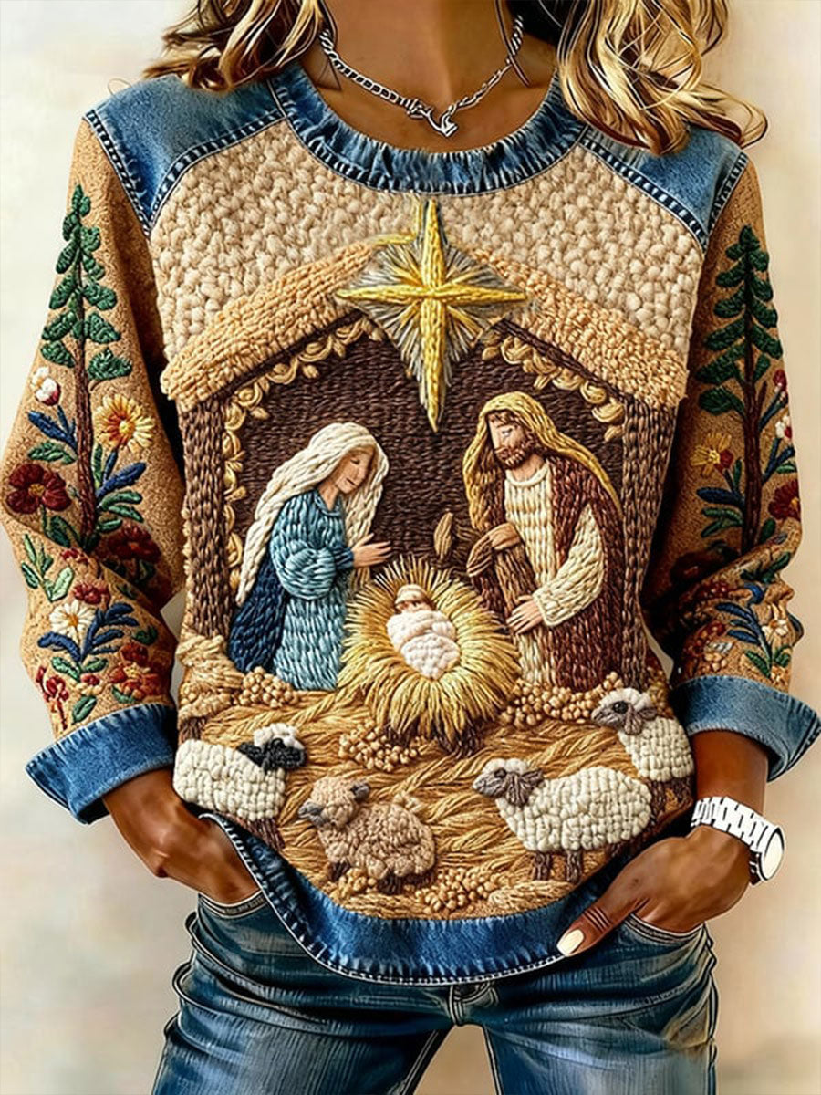 Top de mujer The Birth Of Jesus Denim Patchwork