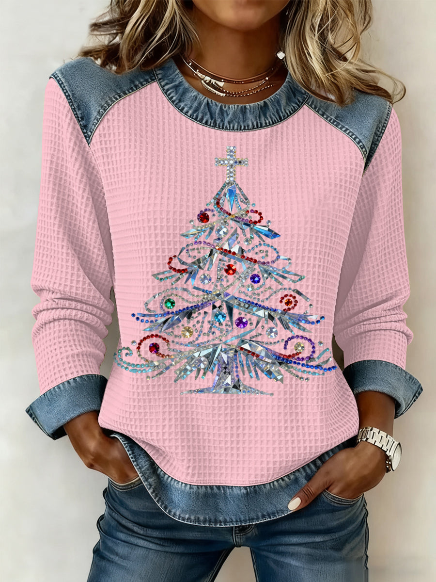 Sudadera Waffle con estampado de Navidad para mujer