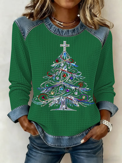 Sudadera Waffle con estampado de Navidad para mujer