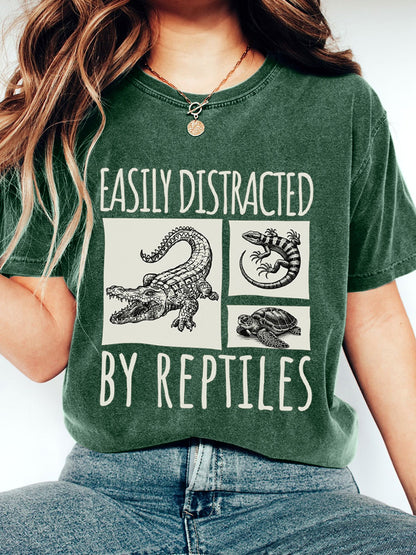 Las mujeres se distraen fácilmente por reptiles Imprimir camiseta lavada