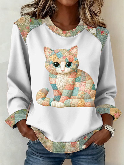 Lindo gato de las mujeres de impresión Patchwork Top