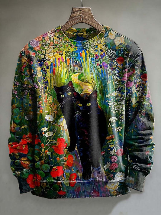 Resumen Garden Cat Print Casual Crewneck Sudadera