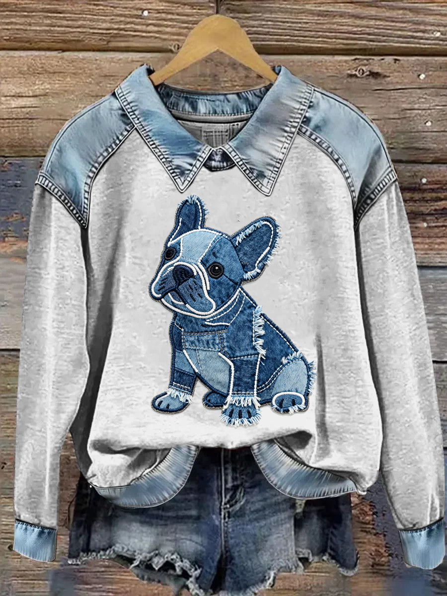 Sudadera de manga larga con estampado animal de solapa para mujer