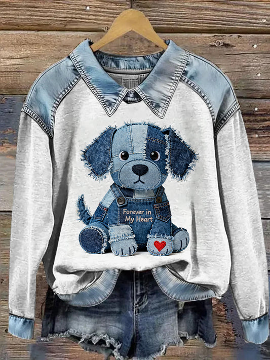 Sudadera de manga larga con estampado animal de solapa para mujer