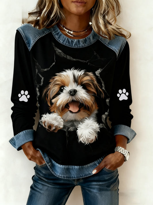 Sudadera de mujer Art Dog Denim Patchwork