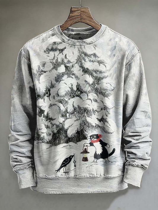 Árbol de Navidad Gato Imprimir Casual Crewneck Sudadera