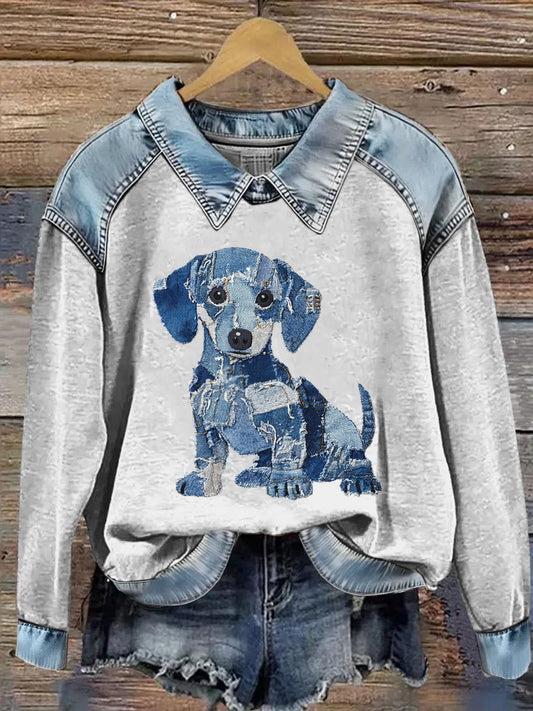 Sudadera de manga larga con estampado animal de solapa para mujer