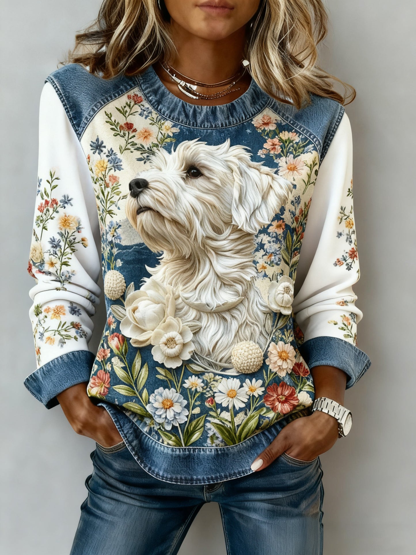 Sudadera de mujer Art Dog Denim Patchwork