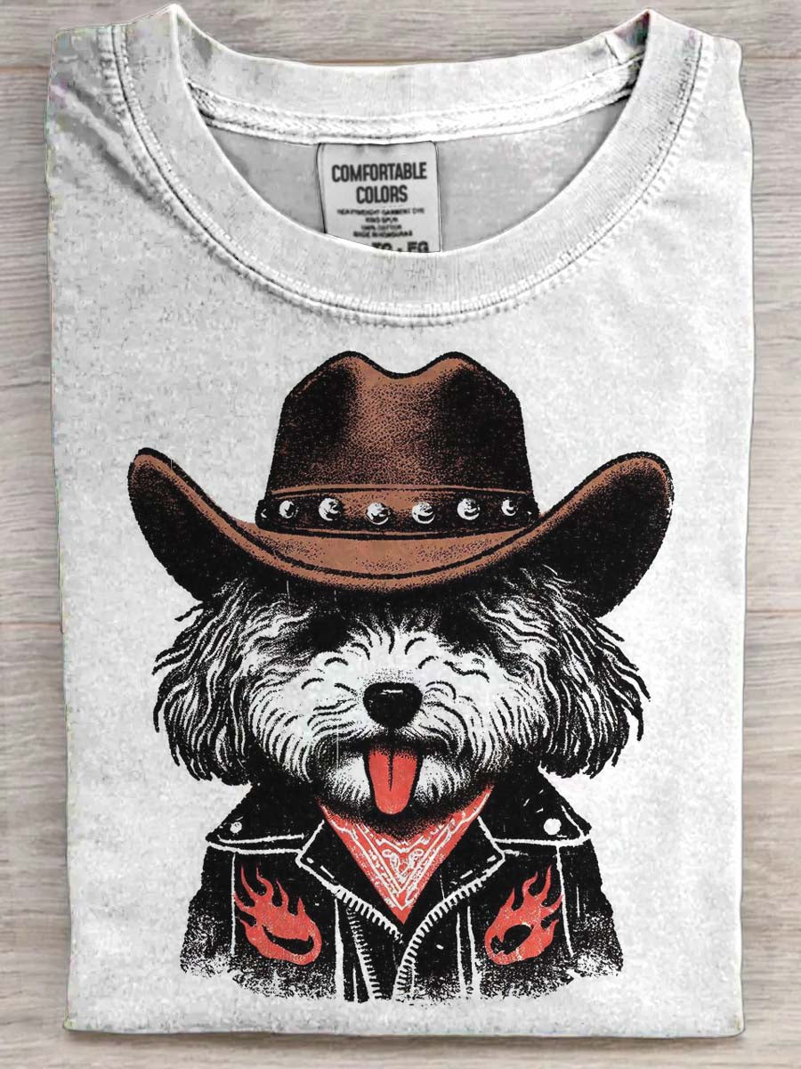 Divertido Western Puppy Imprimir Casual camiseta de manga corta