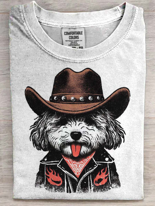 Divertido Western Puppy Imprimir Casual camiseta de manga corta