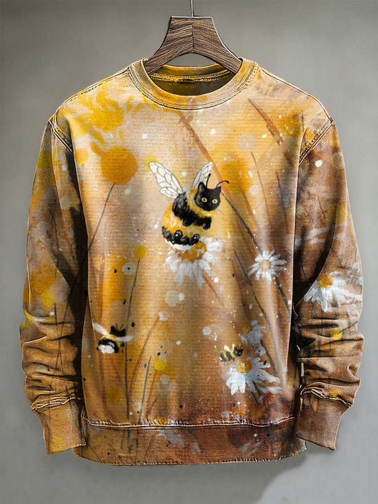 Abeja linda abstracta y gato Imprimir Casual Crewneck Sudadera