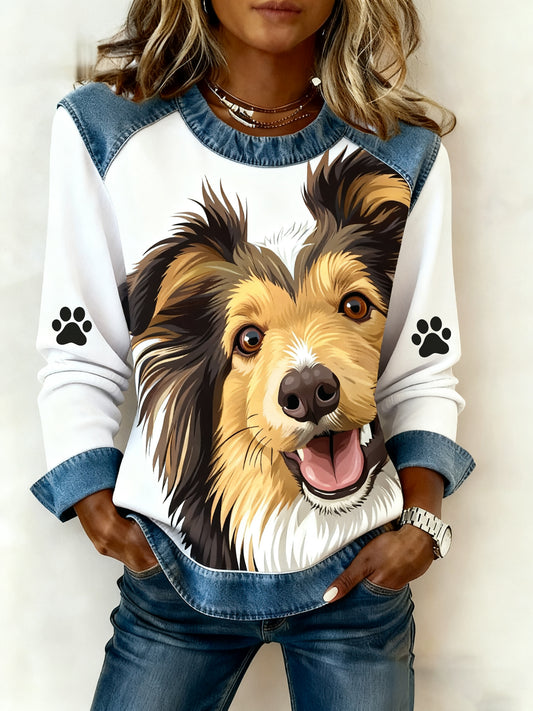 Sudadera de mujer Art Dog Denim Patchwork