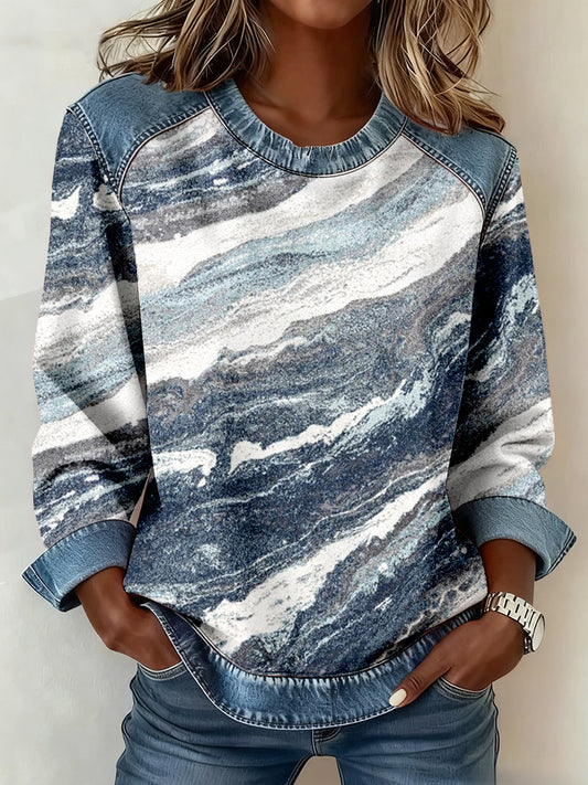 Sudadera vaquera con estampado de mármol para mujer